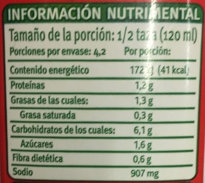 CALDILLO TOMATE ROJO - Información nutricional