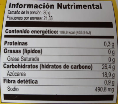 Piña deshidratada con chile - Información nutricional
