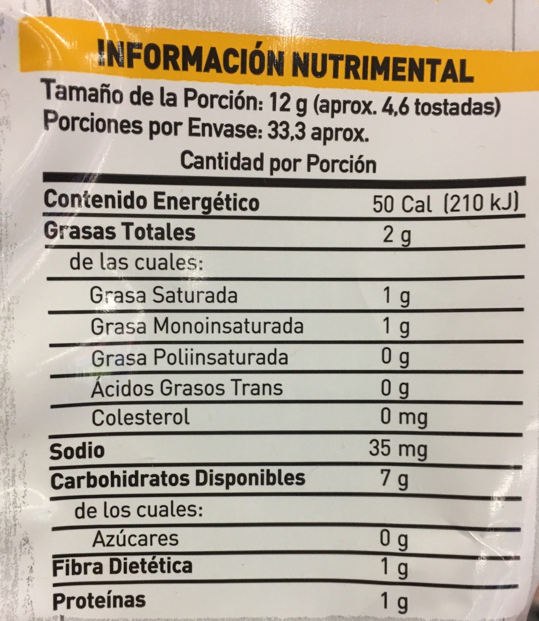 Tostitos Nachos - Información nutricional