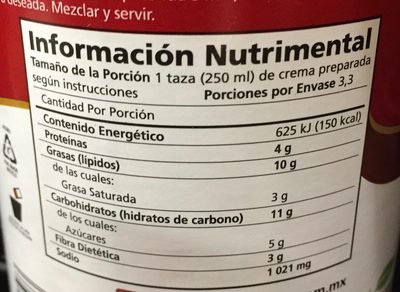 CREMAS DE QUESO - Información nutricional