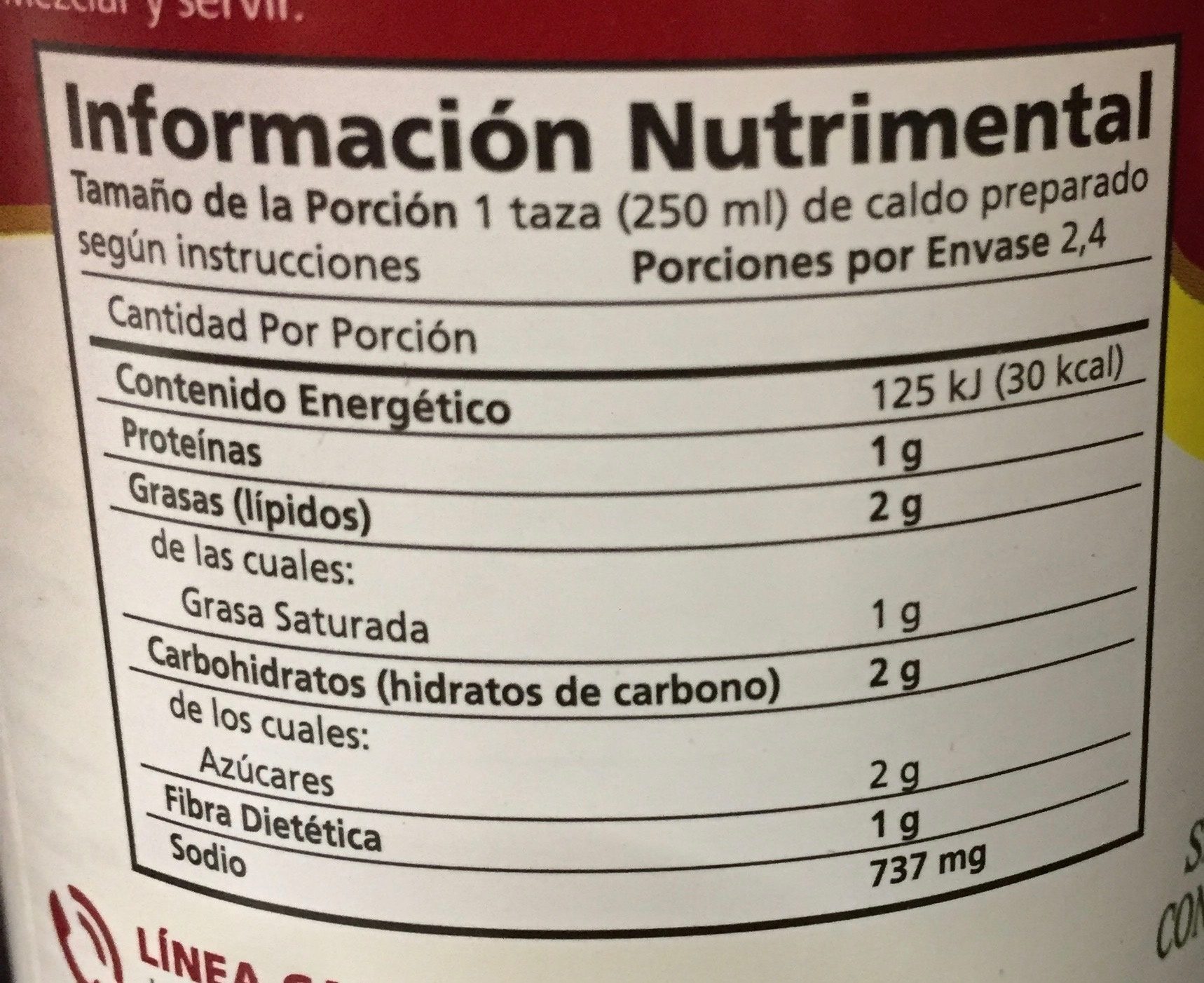 SOPA DE TORTILLA - Información nutricional