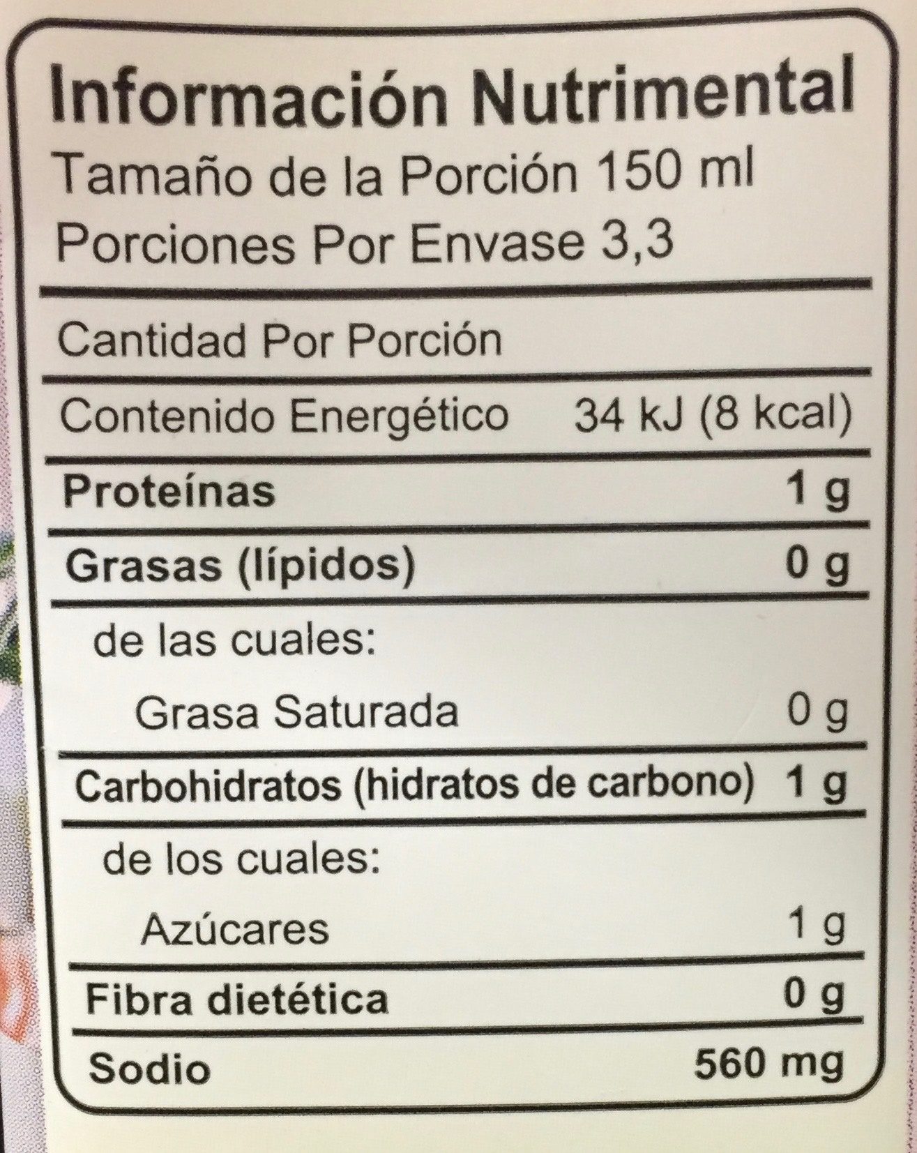 CALDO DE POLLO CON TOMATE SIN GRASA - Información nutricional