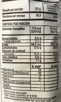 Chocolate en polvo - Información nutricional