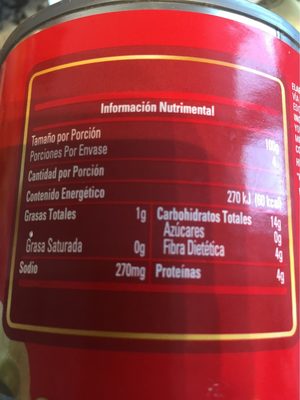 Frijoles Bayos Enteros - Tableau nutritionnel