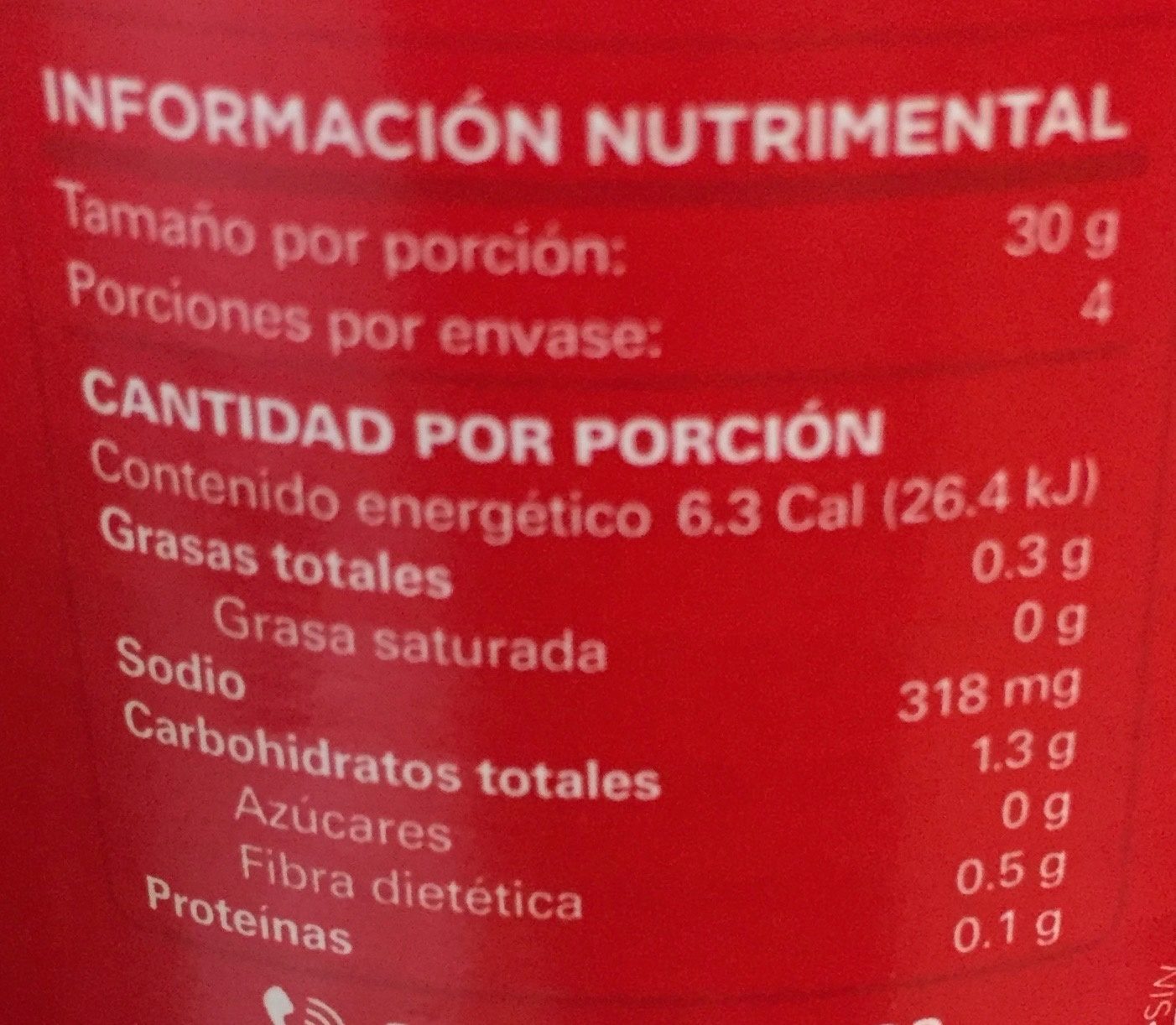 Nachos de jalapeños escabeche - Información nutricional
