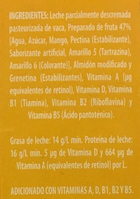 Leche Lala frutas sabor mango - Zutaten - es