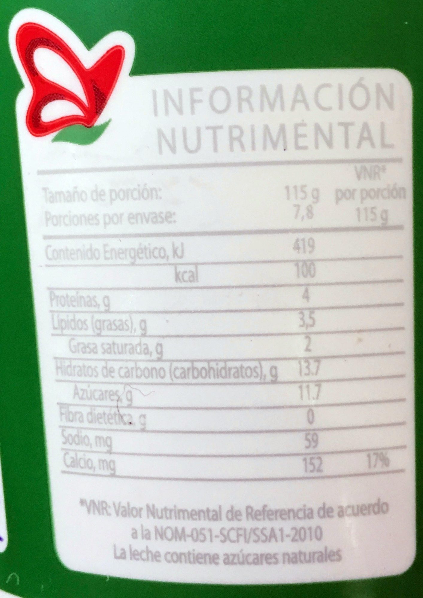 Yoghurt Natural Deslactosado - Nutrition facts - es