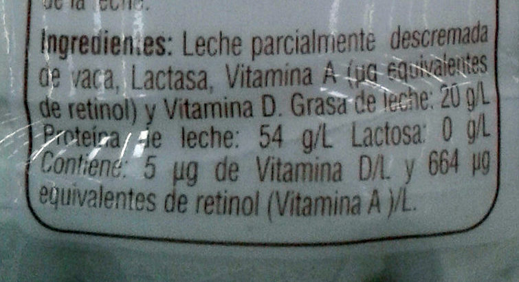 Leche 100 sin lactosa proteína - Ingredientes