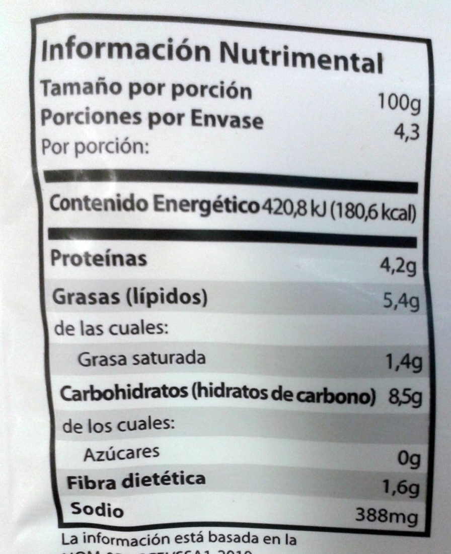 Frijoles refritos con chorizo ranchero Chata - Información nutricional