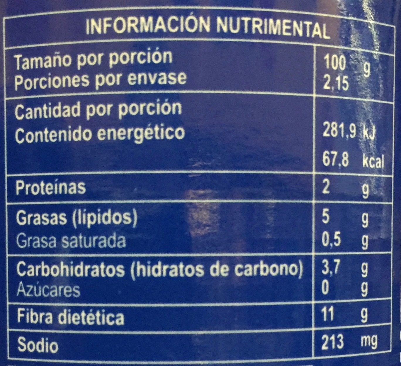 Cuitlacoche Monteblanco - Información nutricional