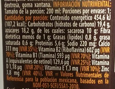 Leche sabor a chocolate-banana - Información nutricional