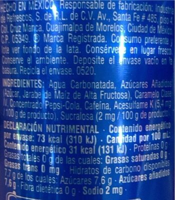 Pepsi mini mexico - Valori nutrizionali - fr