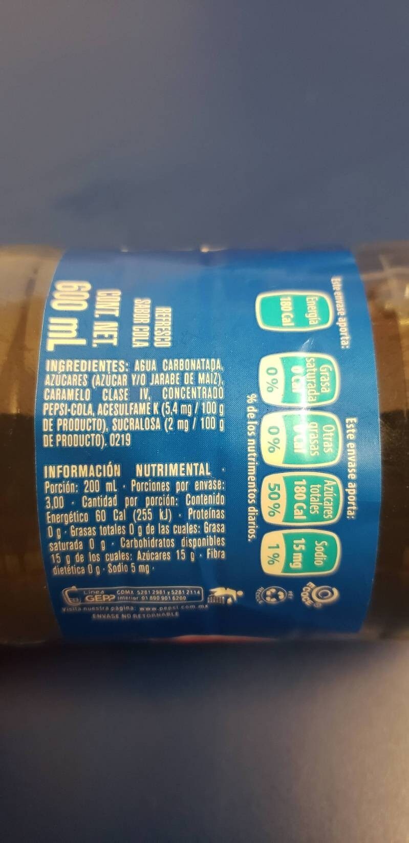 Refresco Pepsi - Información nutricional