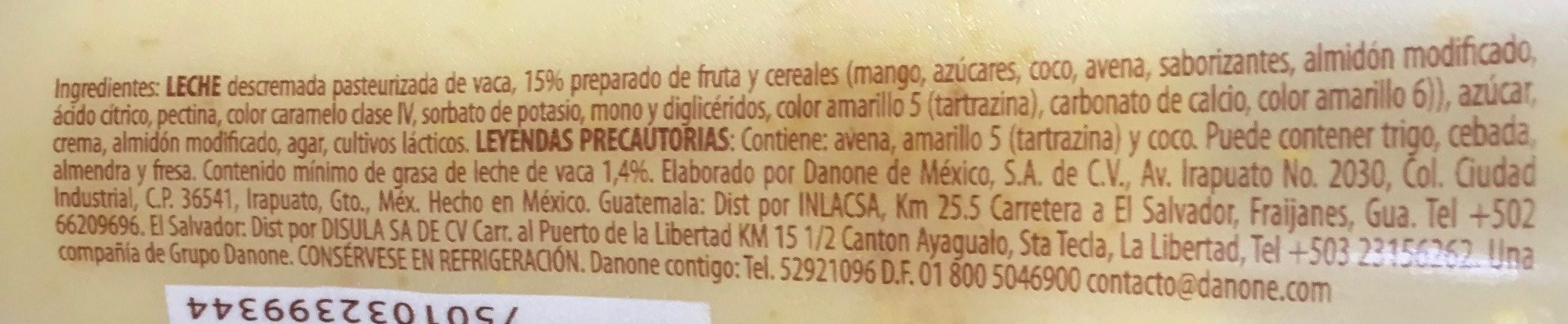 Licuaderia Mango Coco - Ingredients - es