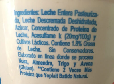 Yoghurt Griego Sabor Natural - Ingredientes