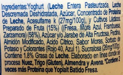 Yoplait Griego sabor Moras - Ingredientes