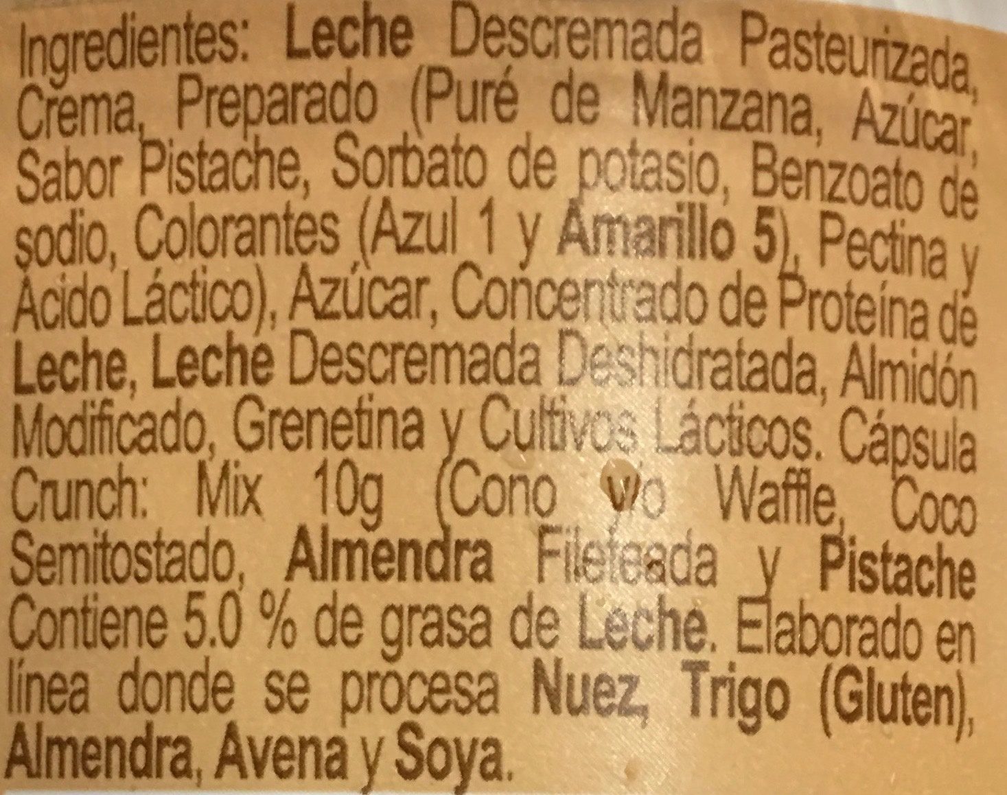 Yogur Placer Pistache Yoplait - Ingredientes