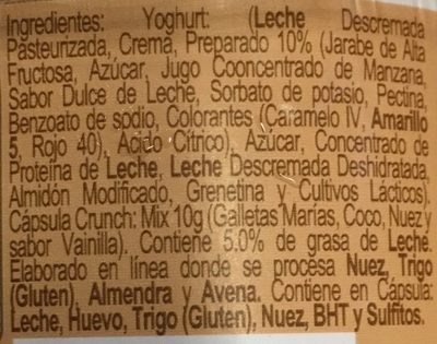 Yogur Placer Dulce de Leche Yoplait - Ingredientes