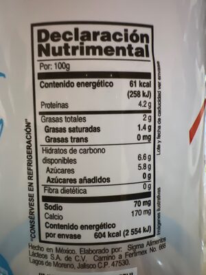 Yoghurt natural sin azúcar añadida - Información nutricional
