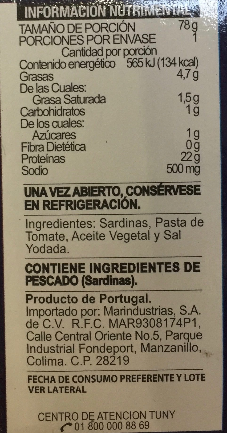 Tuny, Sardinas en salsa de tomate - Nutrition facts - es