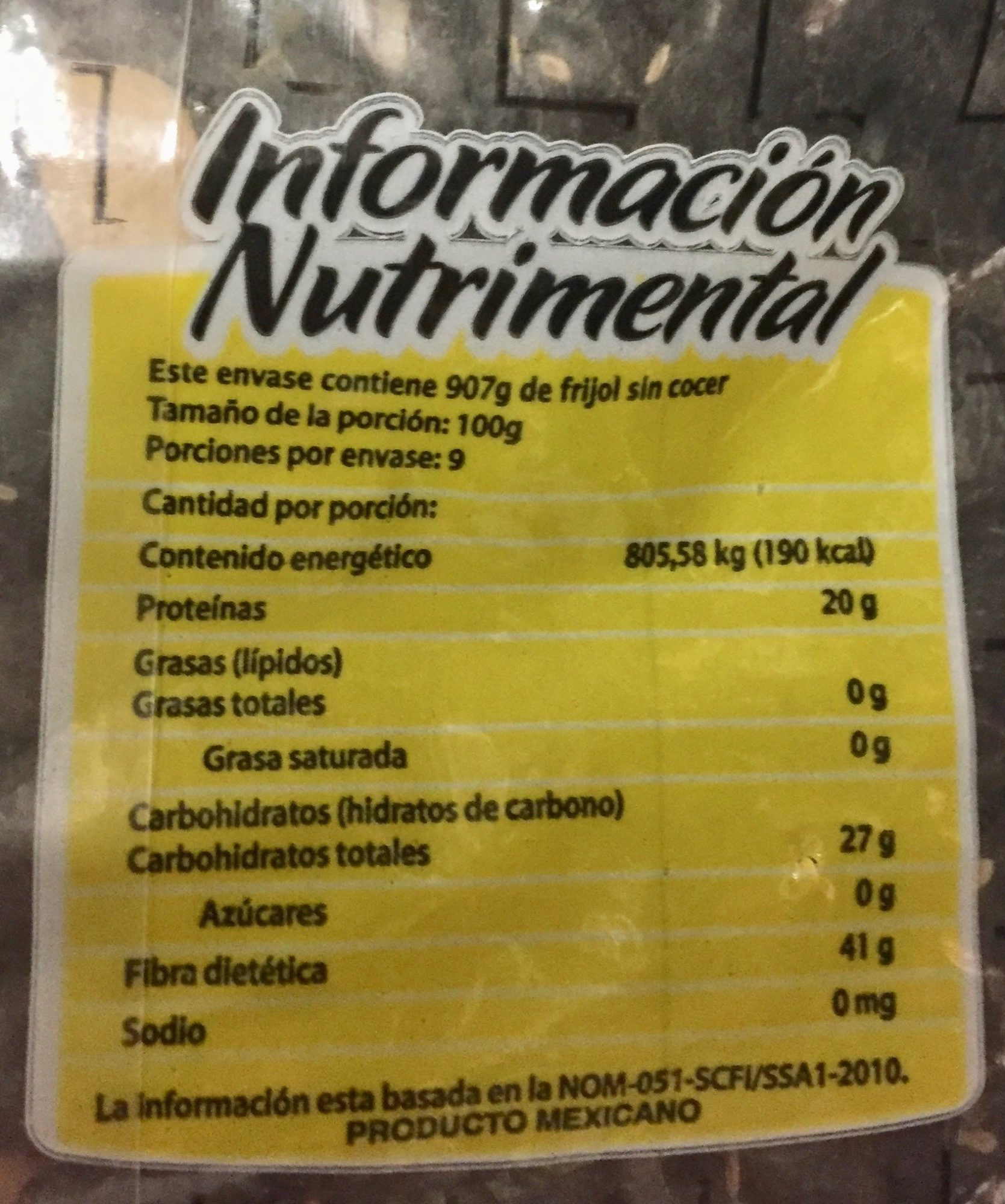 Frijol negro Quéretaro La Merced - Tableau nutritionnel - es