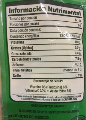MANGO EN CUBOS - Información nutricional