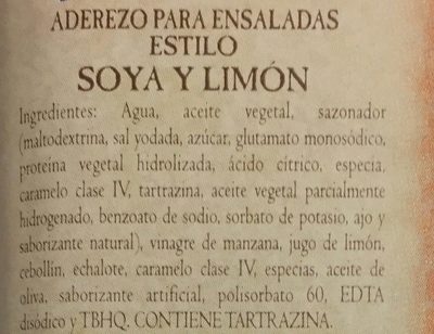 Aderezo soya y limon - Ingredients