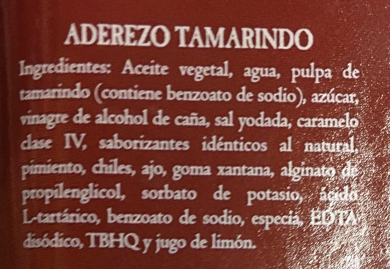 ADEREZO DE TAMARINDO - Ingredientes