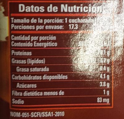 ADEREZO DE TAMARINDO - Información nutricional