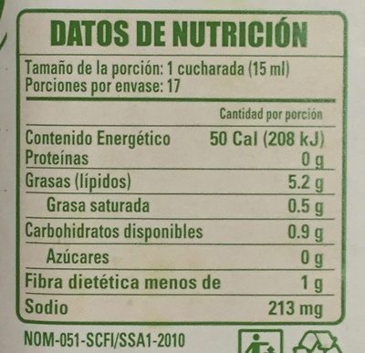 VINAGRETA PEPINO LIMON - Información nutricional