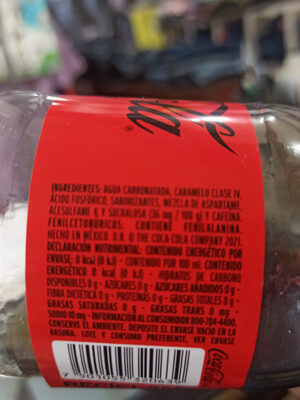 Coca cola 600 sin azucar - Información nutricional