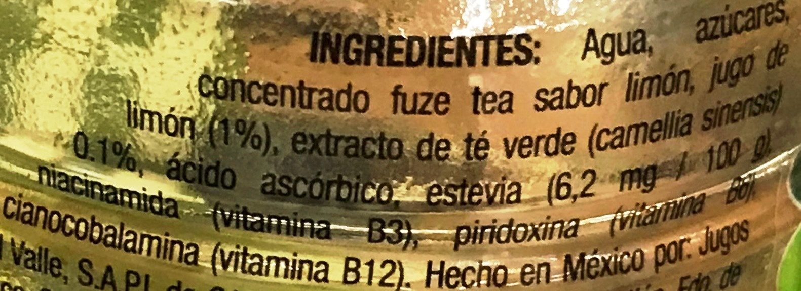 Fuze Tea Sabor Limón - Ingredientes