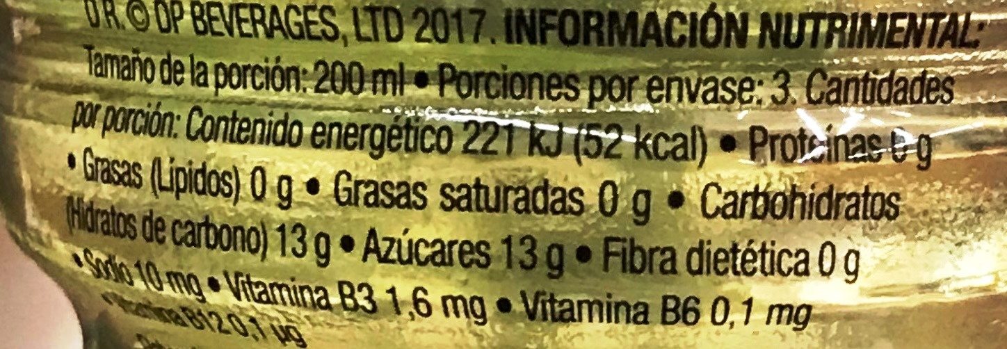 Fuze Tea Sabor Limón - Información nutricional