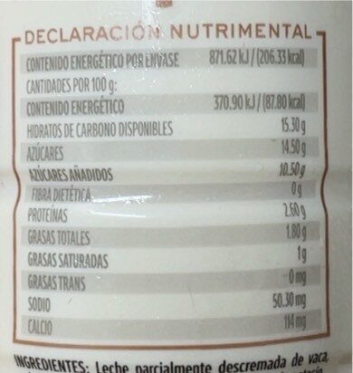 Mango Yogurt - Información nutricional