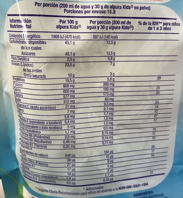 Producto lacteo mezclado con grasa vegetal - Información nutricional