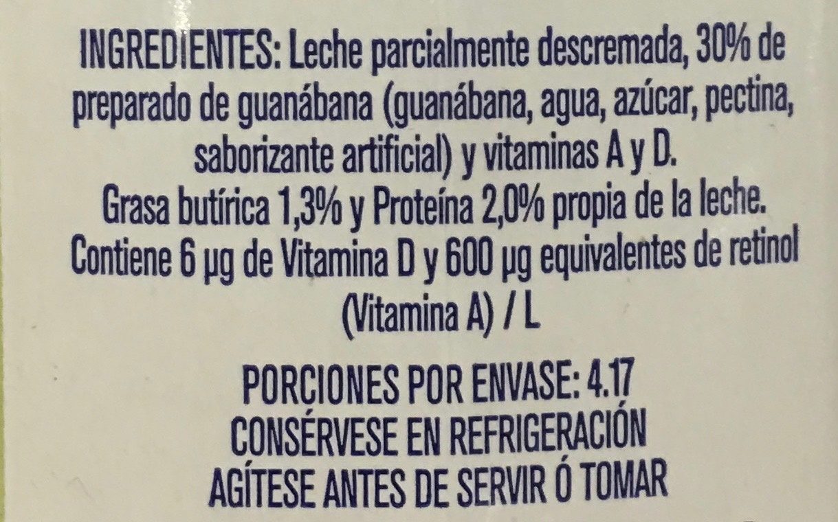 Frutal con leche y fruta sabor Guanábana - Ingrédients - es