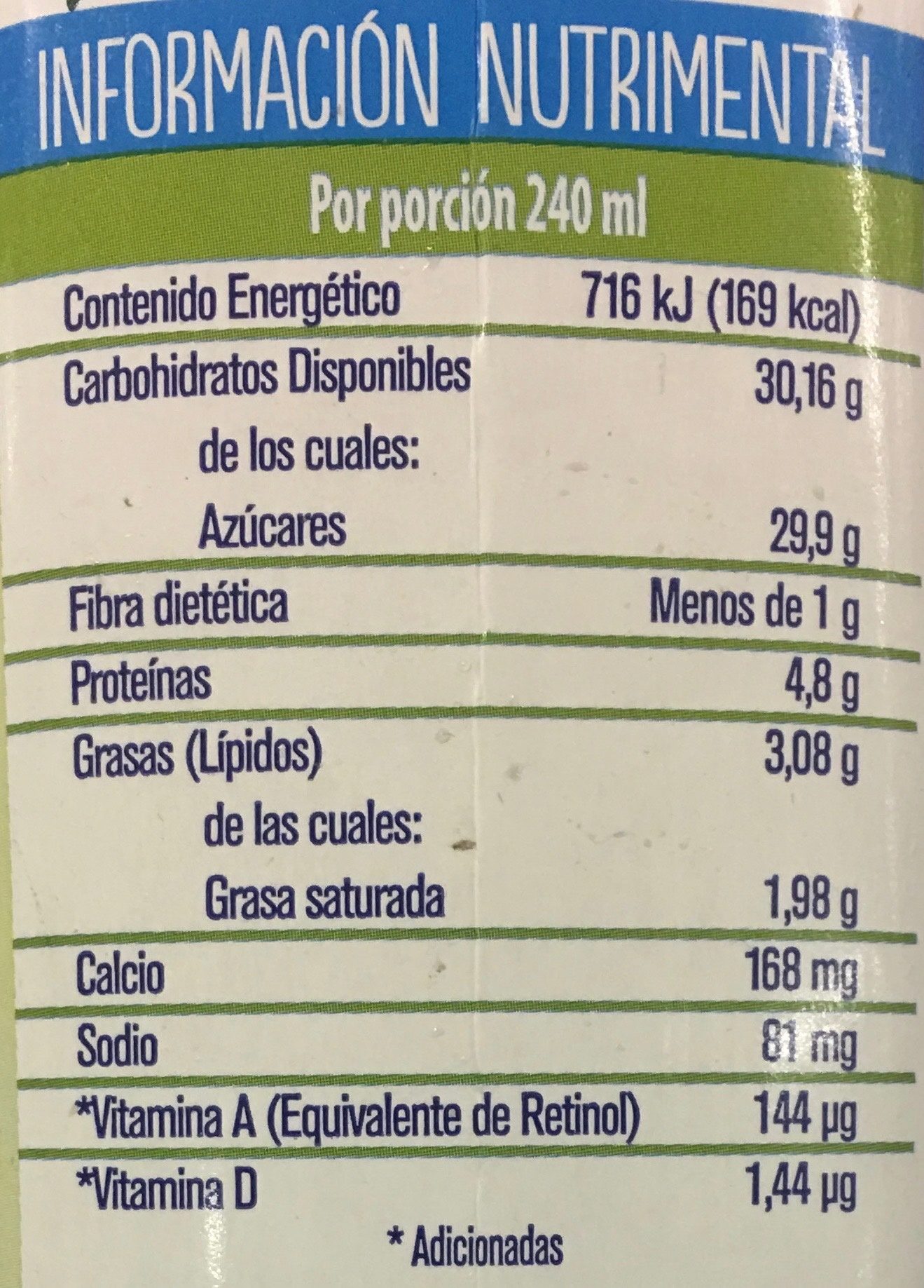 Frutal con leche y fruta sabor Guanábana - Tableau nutritionnel - es
