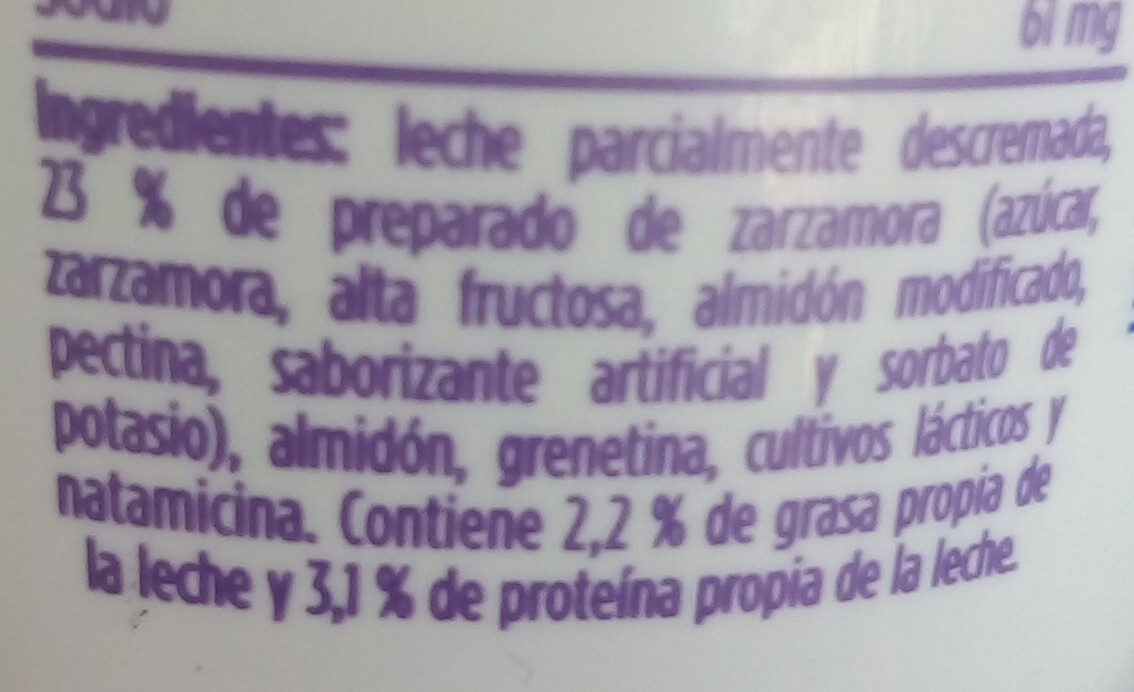 Yoghurt con zarzamora - Ingredientes
