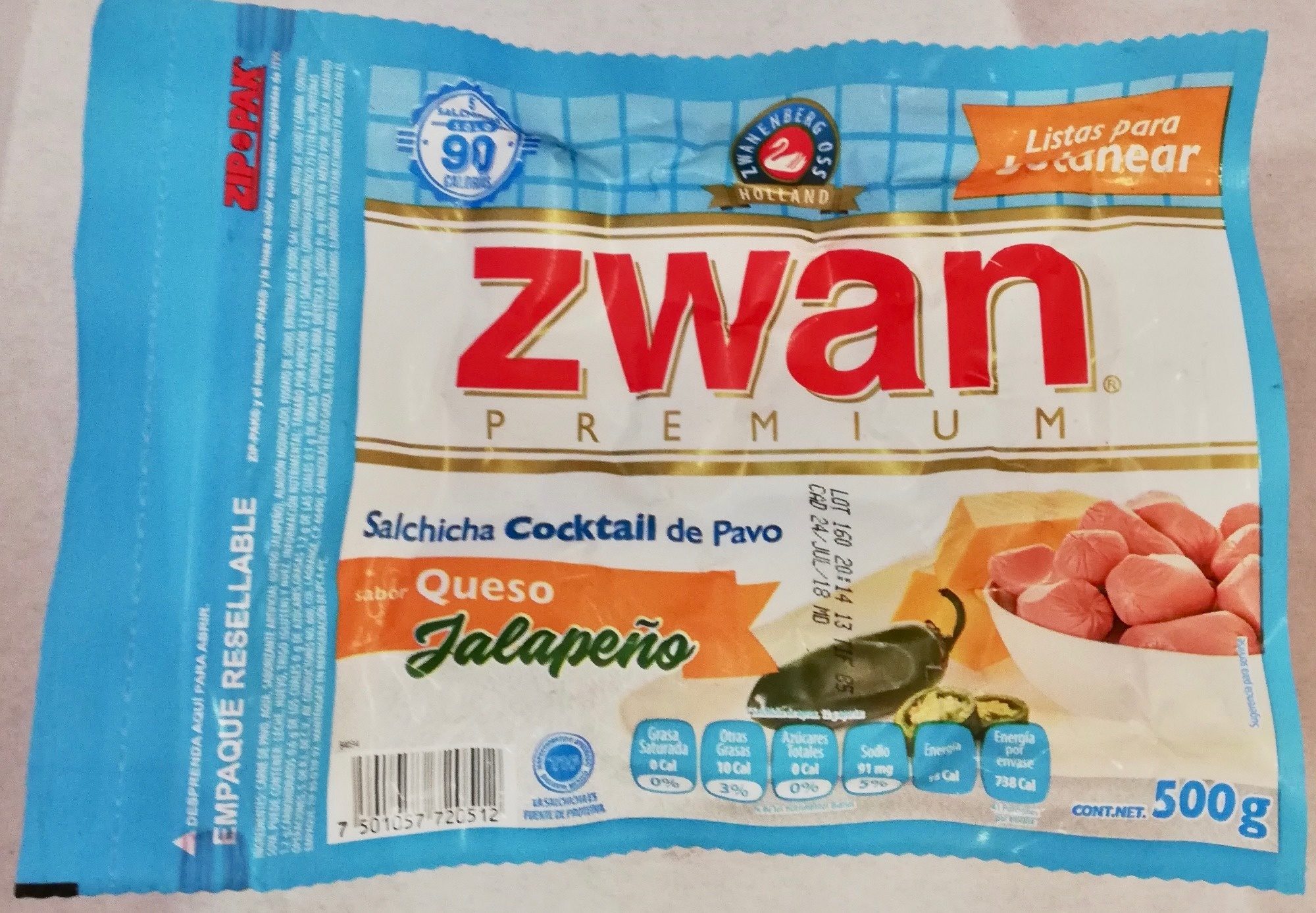 Zwan premium Salchicha Cocktail de pavo sabor queso jalapeño - Producto