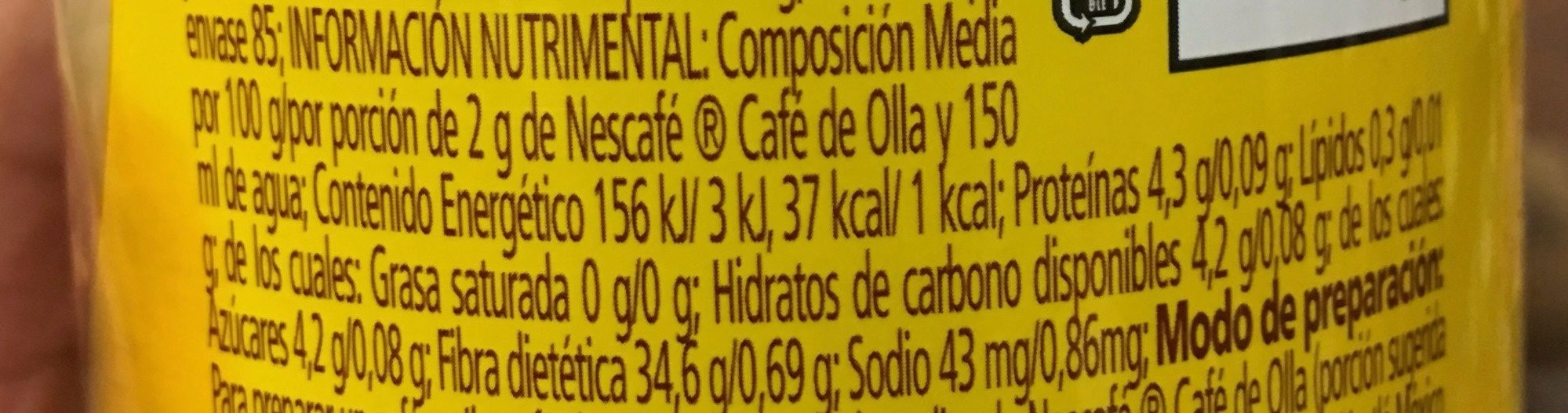 Café de olla - Información nutricional