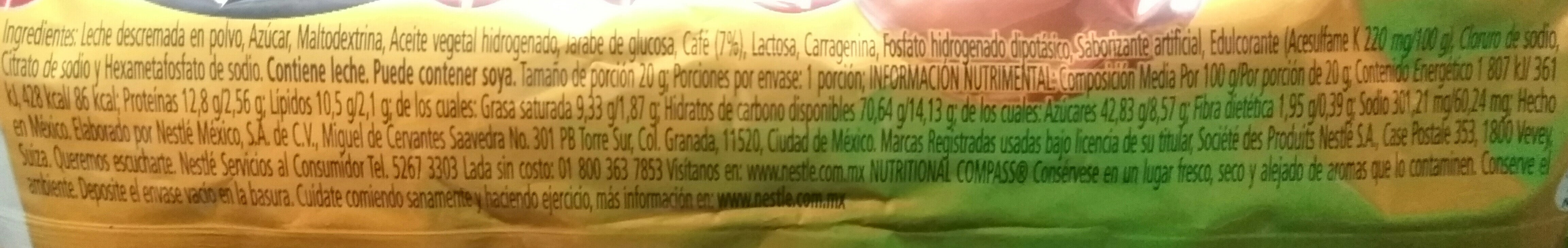 Nescafe cappuccino - Información nutricional