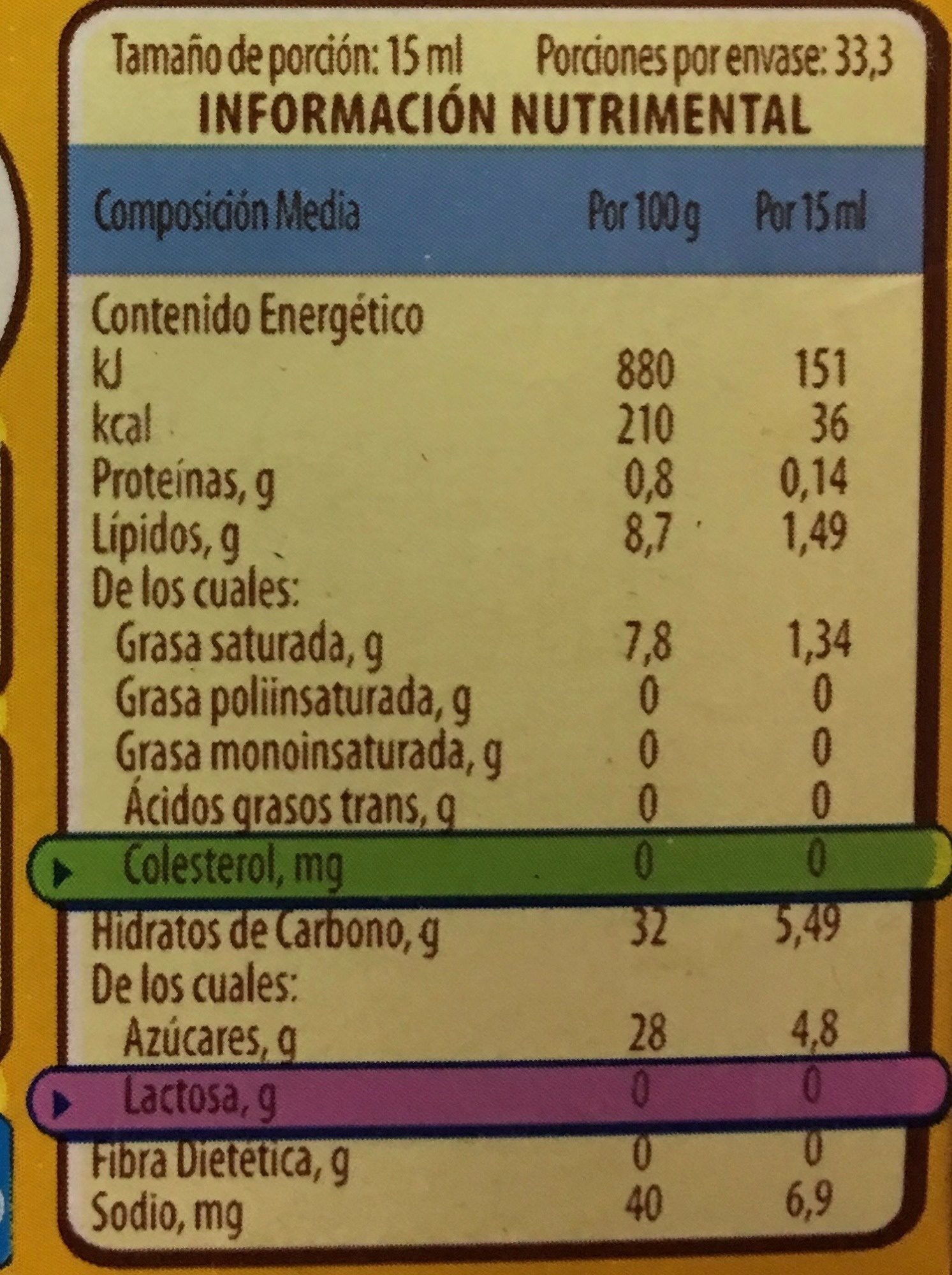 COFFEE MATE AVELLANA - Información nutricional
