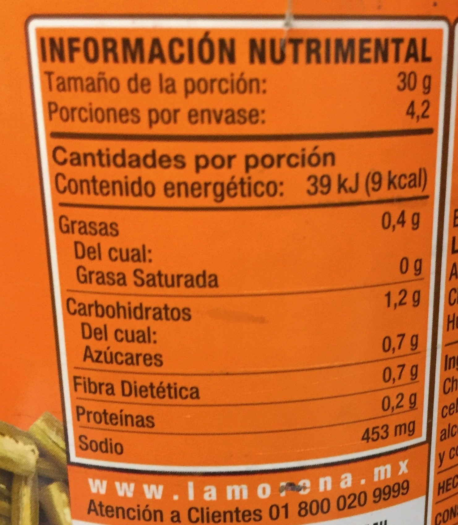 Rajas verdes La Morena - Información nutricional