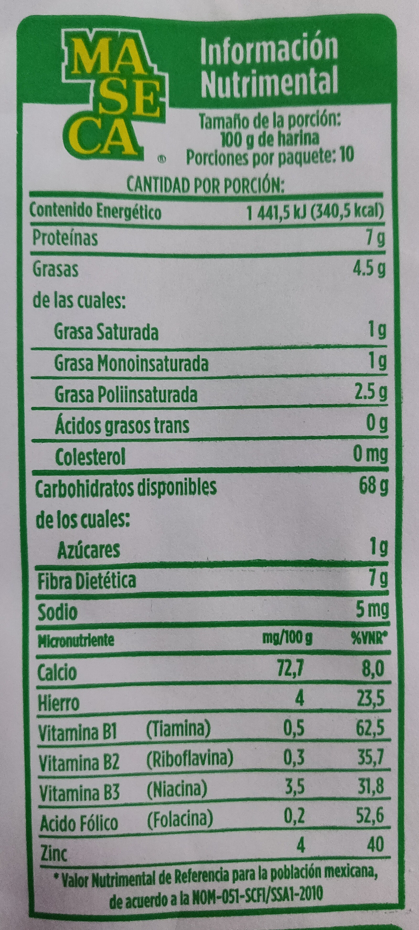 Farine de Maïs - Información nutricional