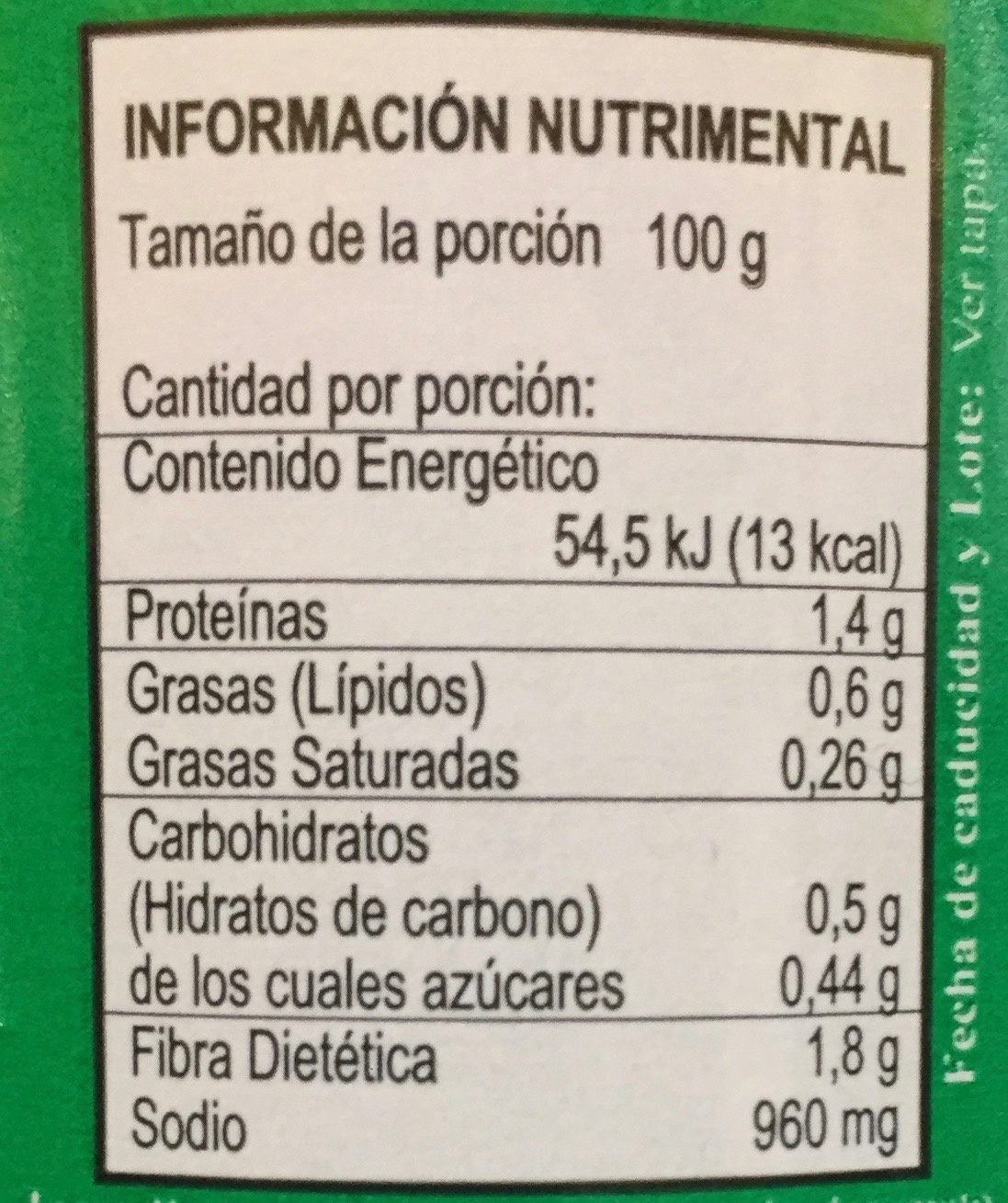 Pepinillos en Vinagre - Información nutricional