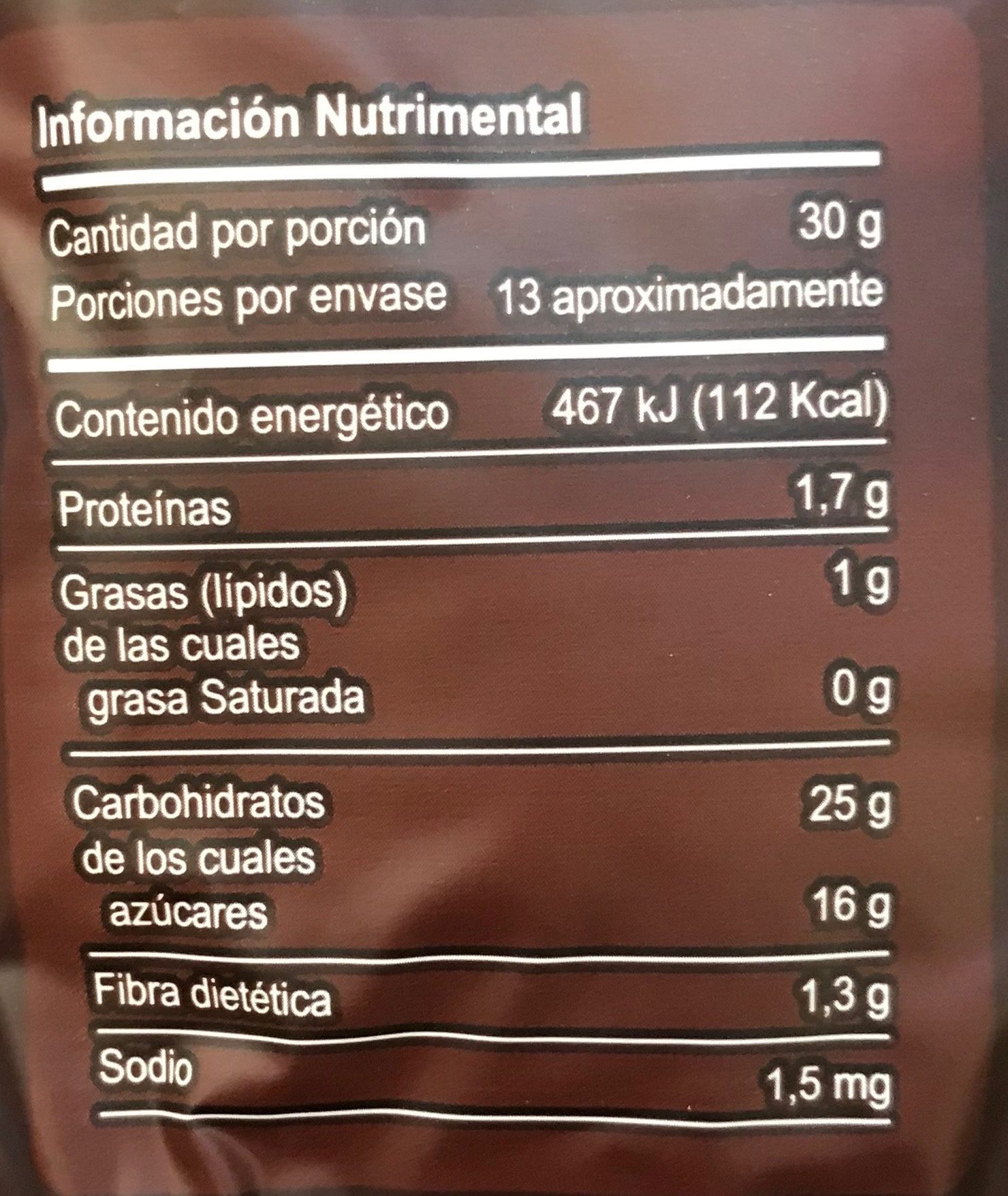 Polvo para preparar bebida de avena sabor chocolate - Información nutricional