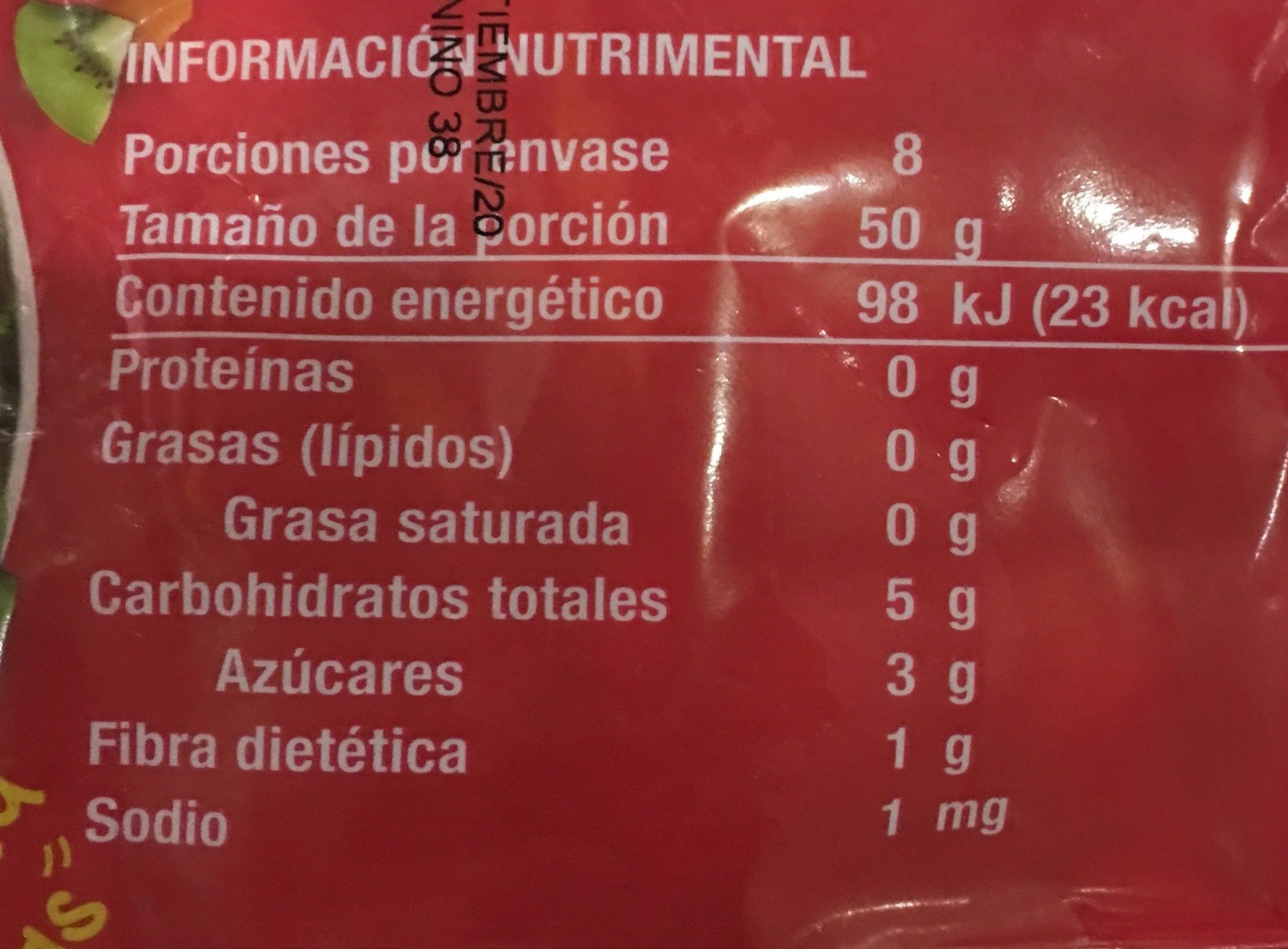 TOPPING DE FRUTAS - Información nutricional