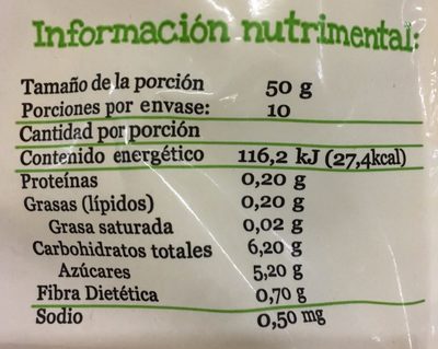 PIÑA CONGELADA EN CUBOS - Información nutricional