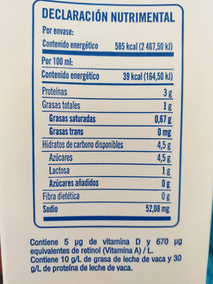 leche deslactosada light - Ingredients - es