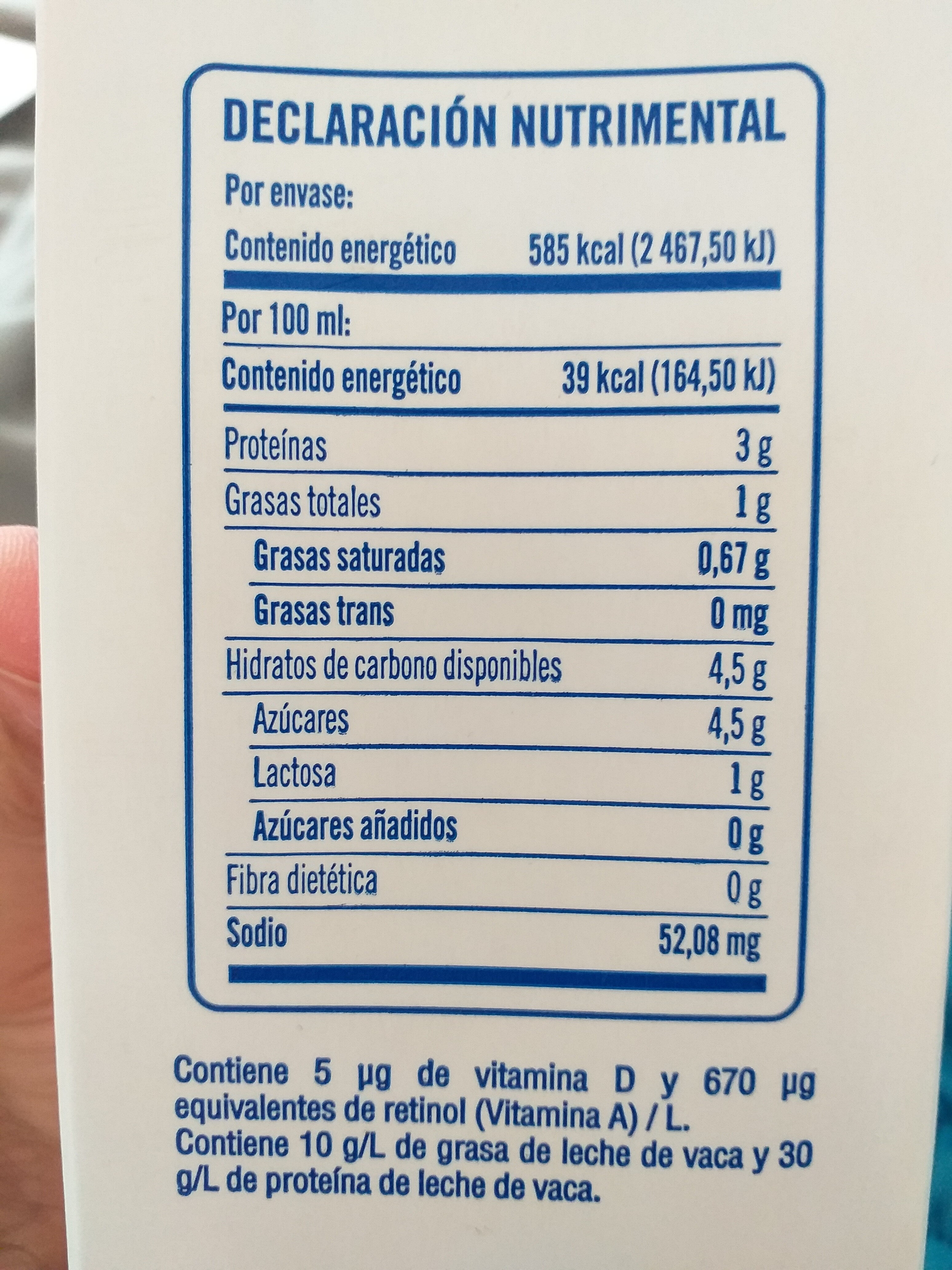 leche deslactosada light - Nutrition facts - es
